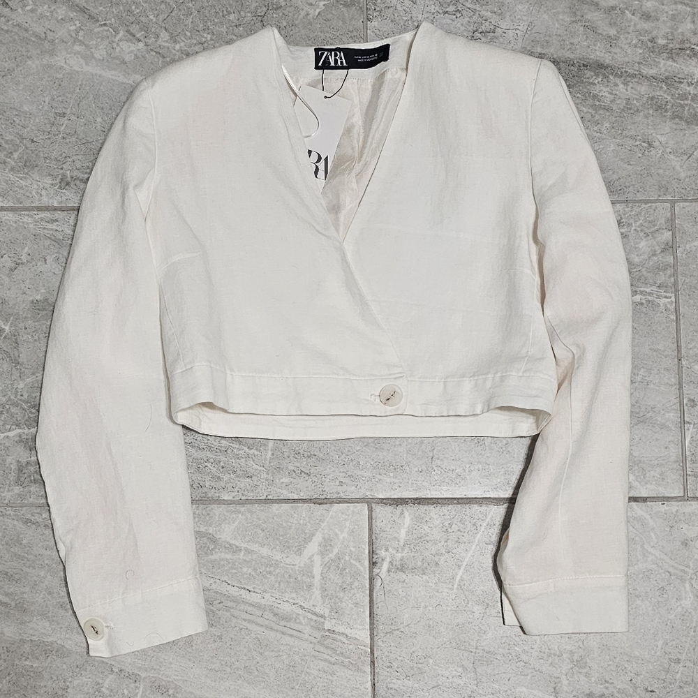 NWT Zara Women's White Cropped Blazer Top